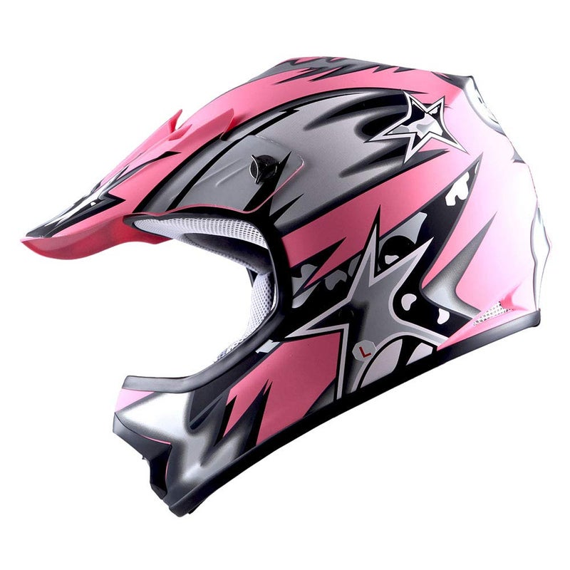 WOW Youth Kids Motocross BMX MX ATV Dirt Bike Helmet Star Matt Pink - Image 2